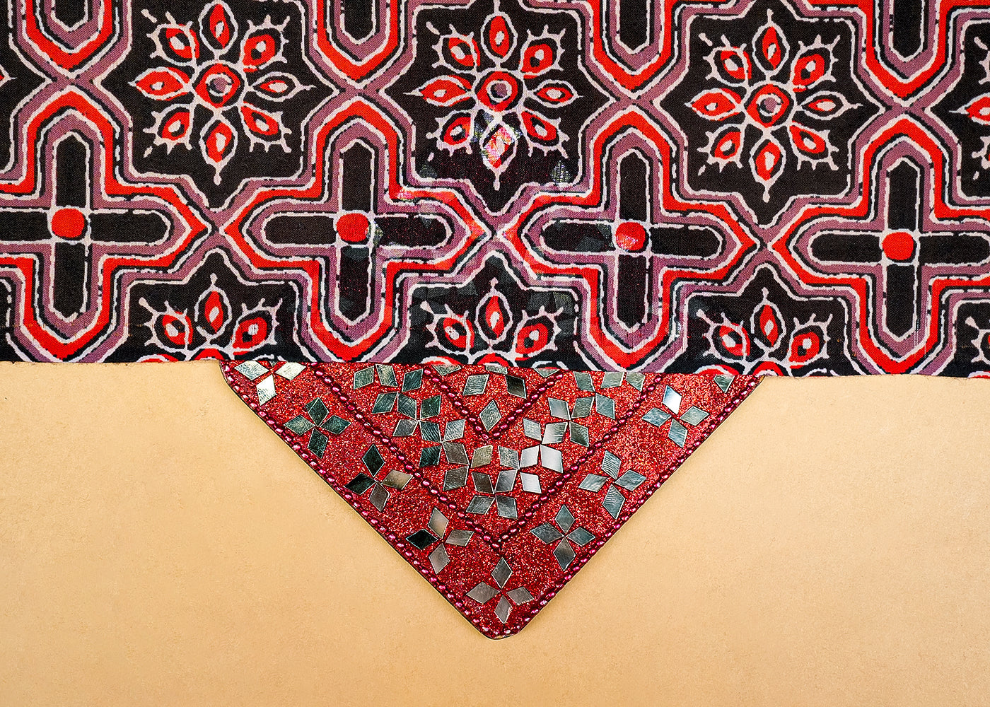 Black Muslin Fabric with Allover Traditional Print 14077