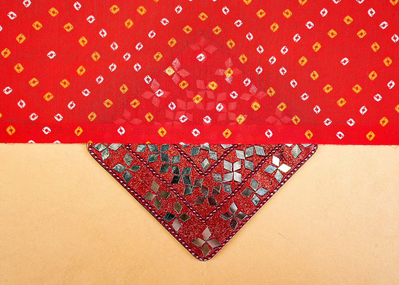 Red Muslin Fabric with Allover Bandhani Print 14078