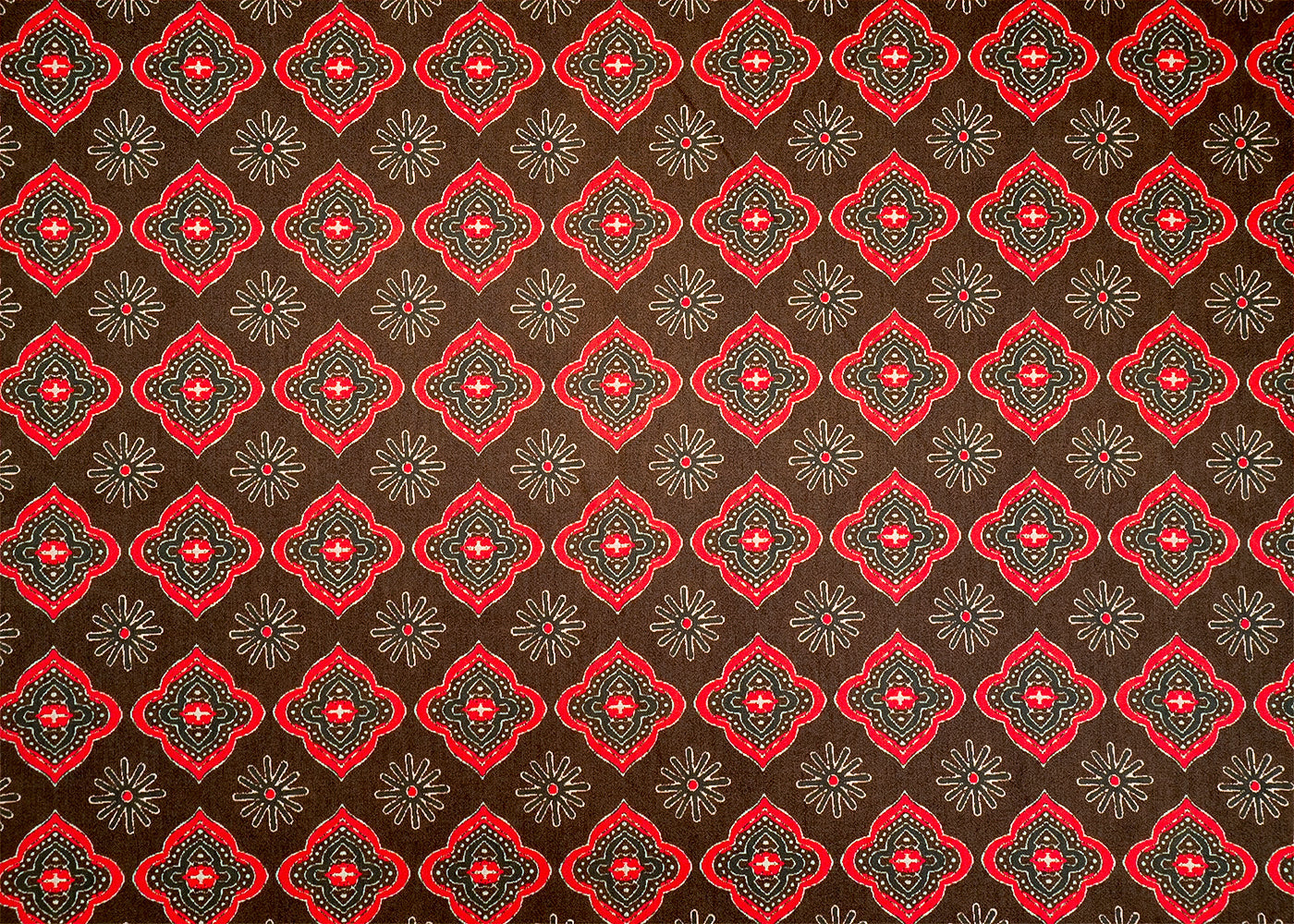 Chocolate Brown Muslin Fabric with Allover Traditional Motifs 14079