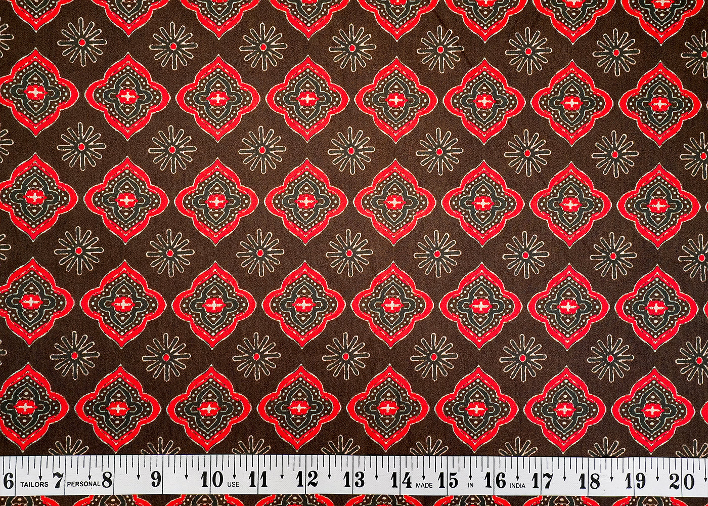 Chocolate Brown Muslin Fabric with Allover Traditional Motifs 14079