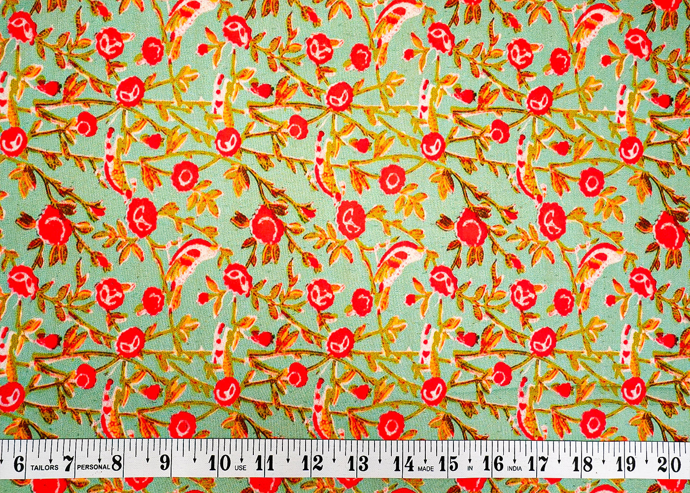 Sea Green Muslin Fabric with Allover Floral Pattern 14085
