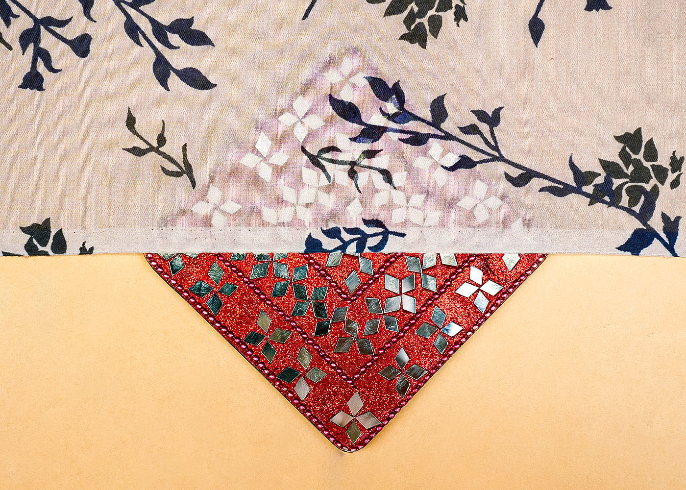 Grey Muslin Fabric with Allover Leaves Print 14086