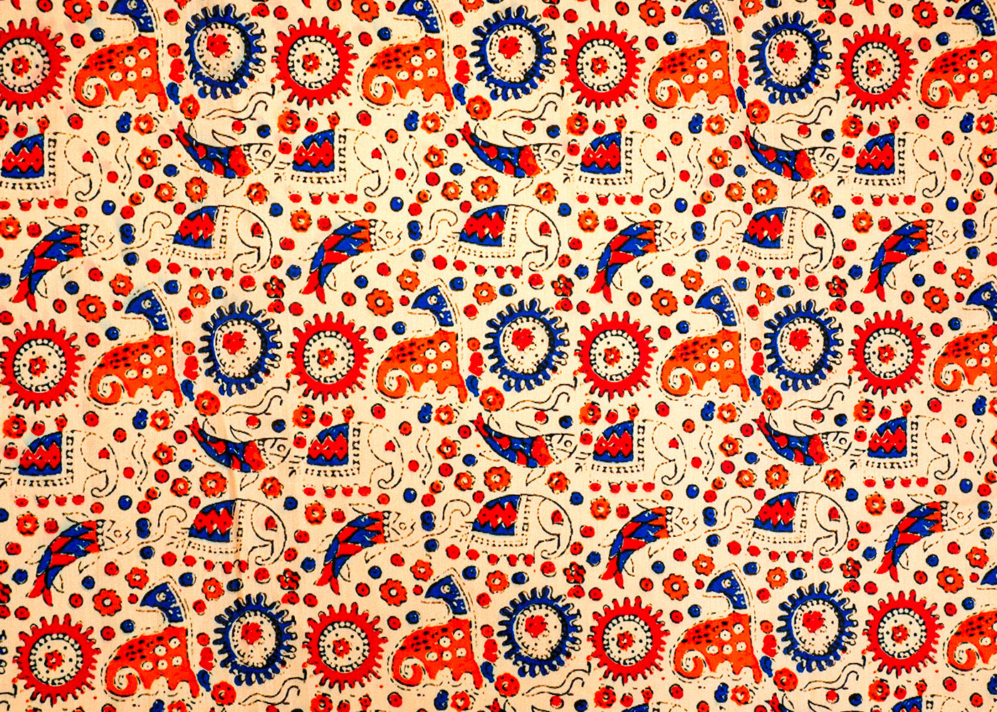 Cream Muslin Fabric with Allover Traditional Motifs 14088