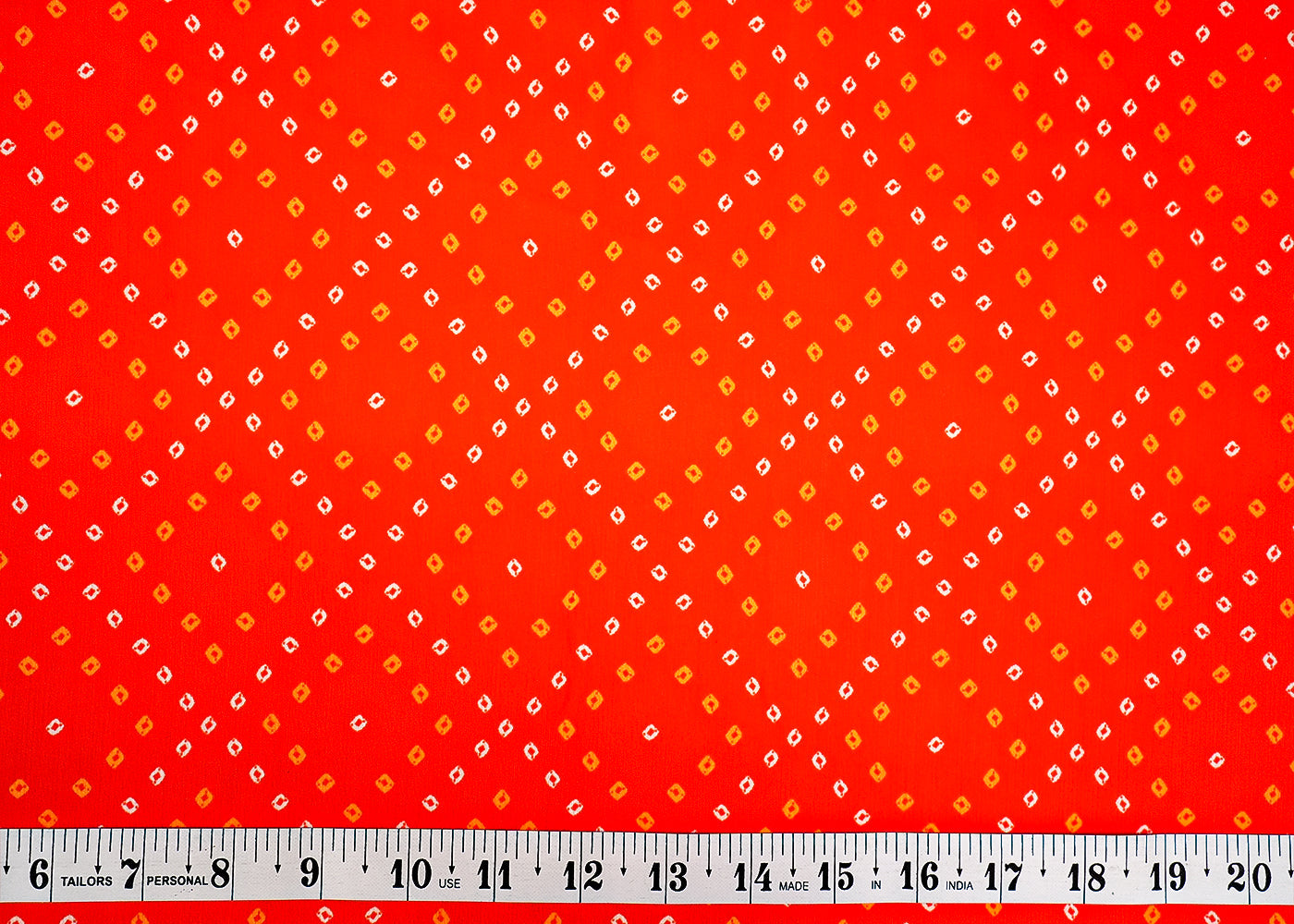 Vibrant Orange Muslin Fabric with Allover Bandhani Print 14089