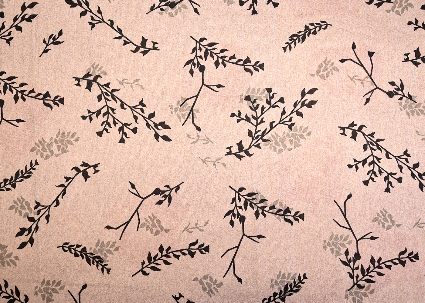 Warm Grey Muslin Fabric with Allover Leaves Pattern 14093