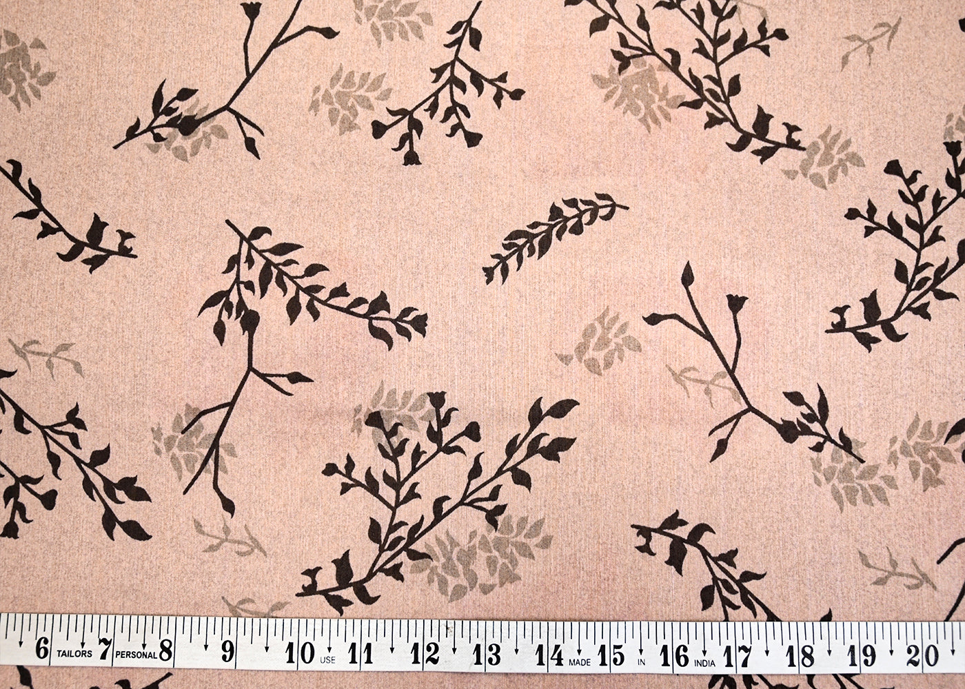 Warm Grey Muslin Fabric with Allover Leaves Pattern 14093