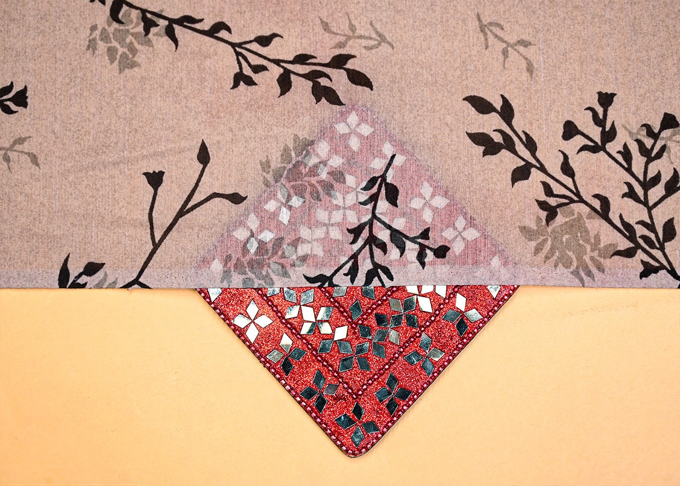 Warm Grey Muslin Fabric with Allover Leaves Pattern 14093