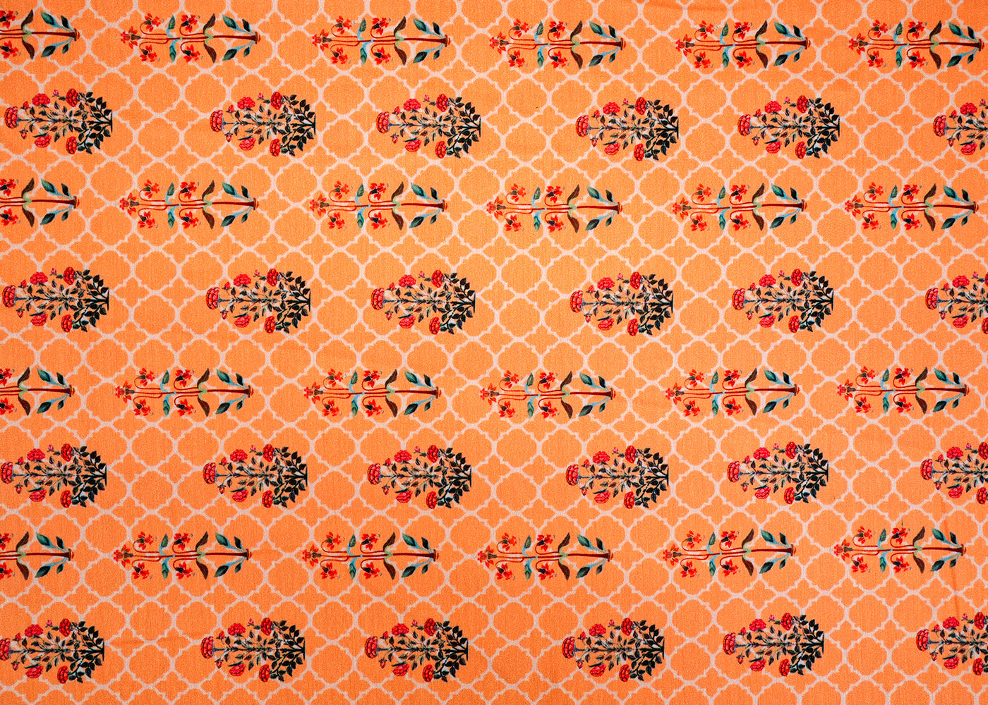 Light Orange Muslin Fabric with Allover Flower Motif and Traditional Jaal Print 14101
