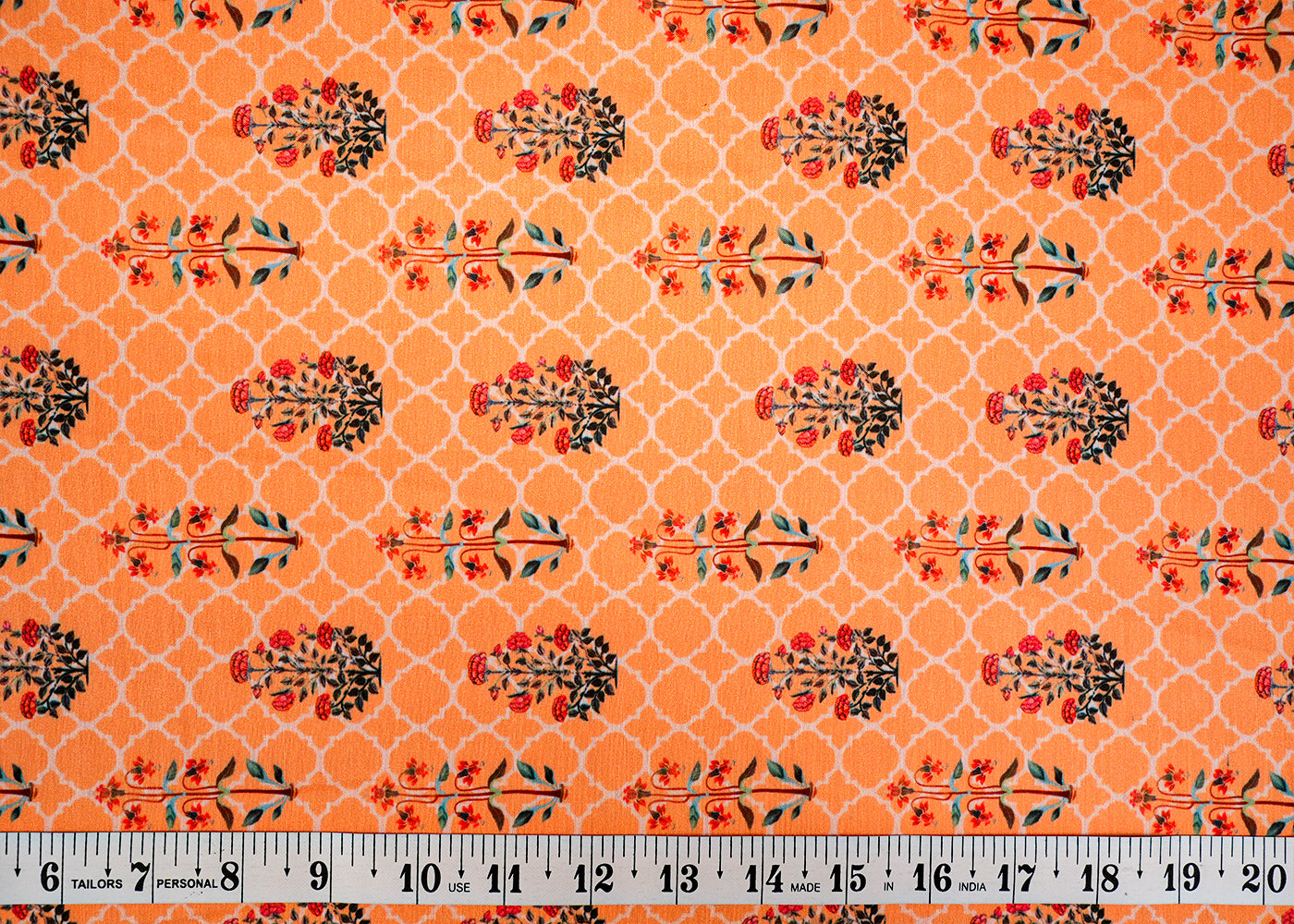 Light Orange Muslin Fabric with Allover Flower Motif and Traditional Jaal Print 14101