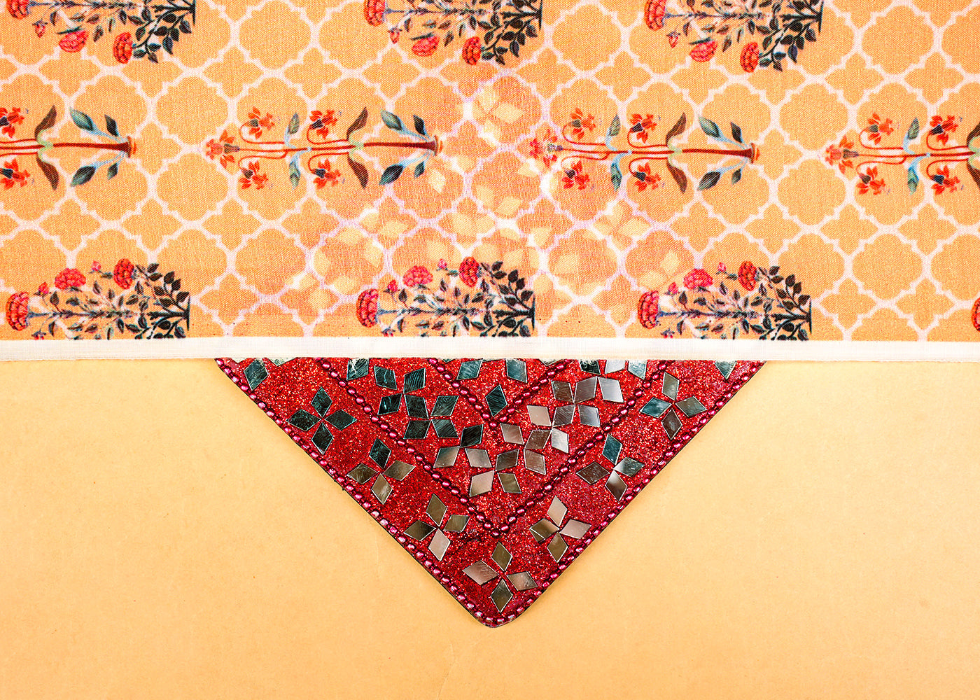Light Orange Muslin Fabric with Allover Flower Motif and Traditional Jaal Print 14101