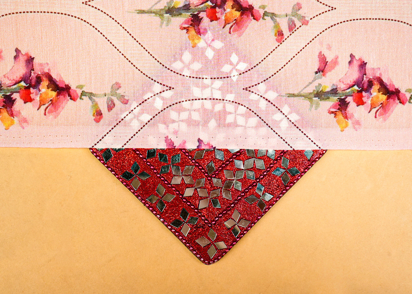 Light Pink Viscose Cotton Silk Fabric with Allover Traditional Jaal Pattern and Abstract Flowers 14104