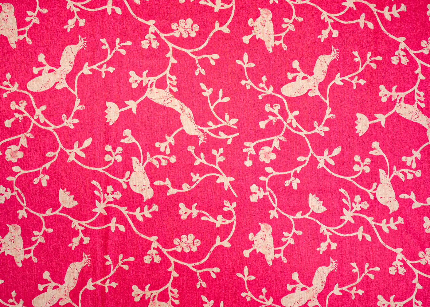 Pink Viscose Cotton Silk Fabric with Allover Batik Peacock Print 14105