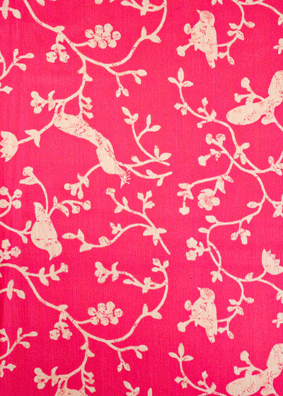 Pink Viscose Cotton Silk Fabric with Allover Batik Peacock Print 14105