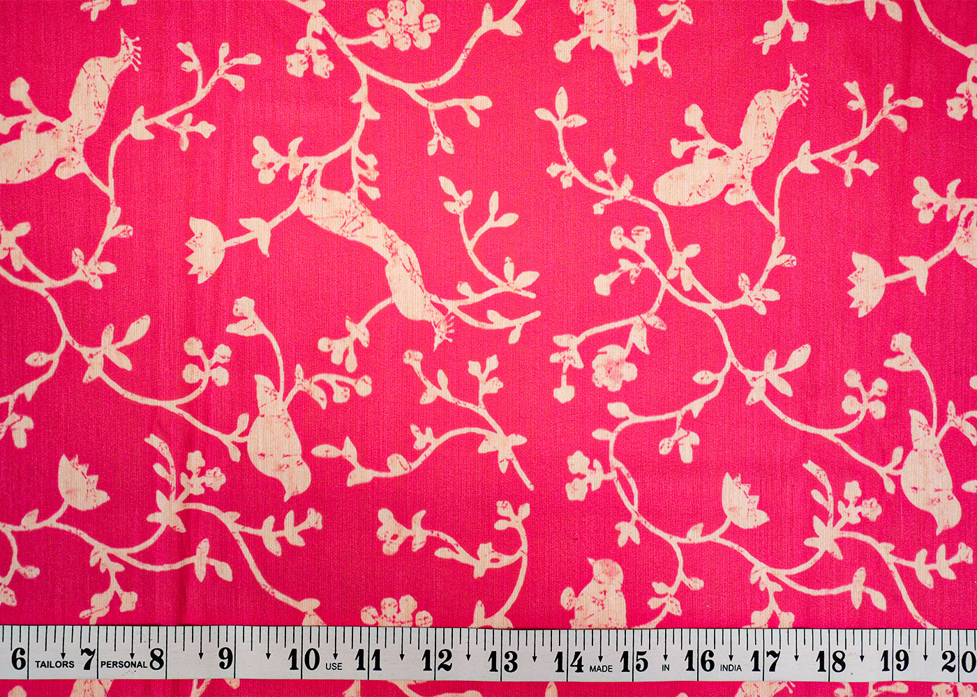 Pink Viscose Cotton Silk Fabric with Allover Batik Peacock Print 14105