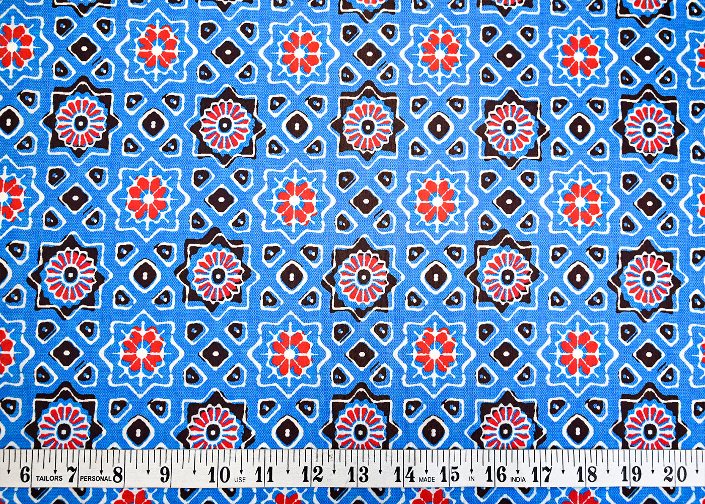 Blue Muslin Fabric with Allover Traditional Motifs 14111