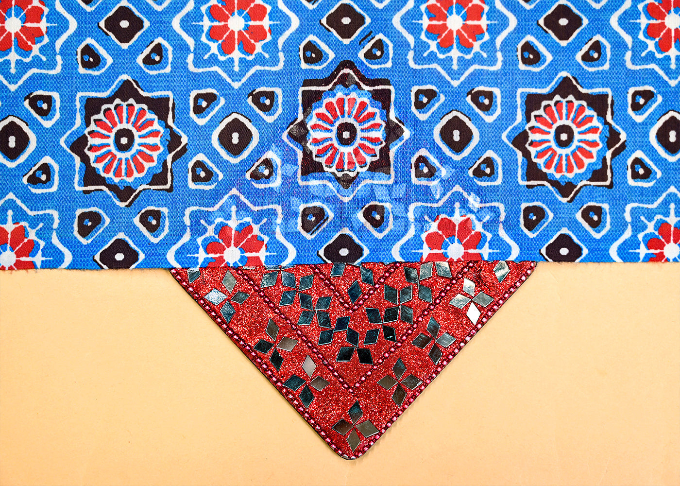 Blue Muslin Fabric with Allover Traditional Motifs 14111