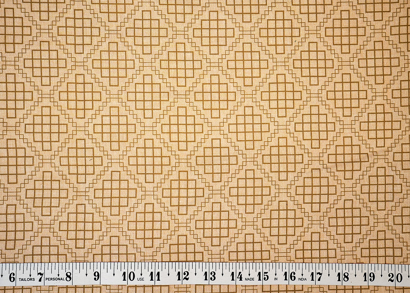 Beige Cotton Linen Fabric with Allover Geometric Motifs in Check Pattern 14118
