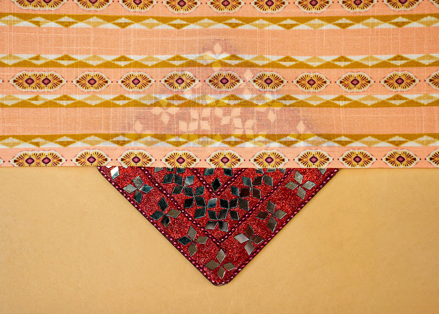 Peach Cotton Linen Fabric with Alternate Stripes 14119