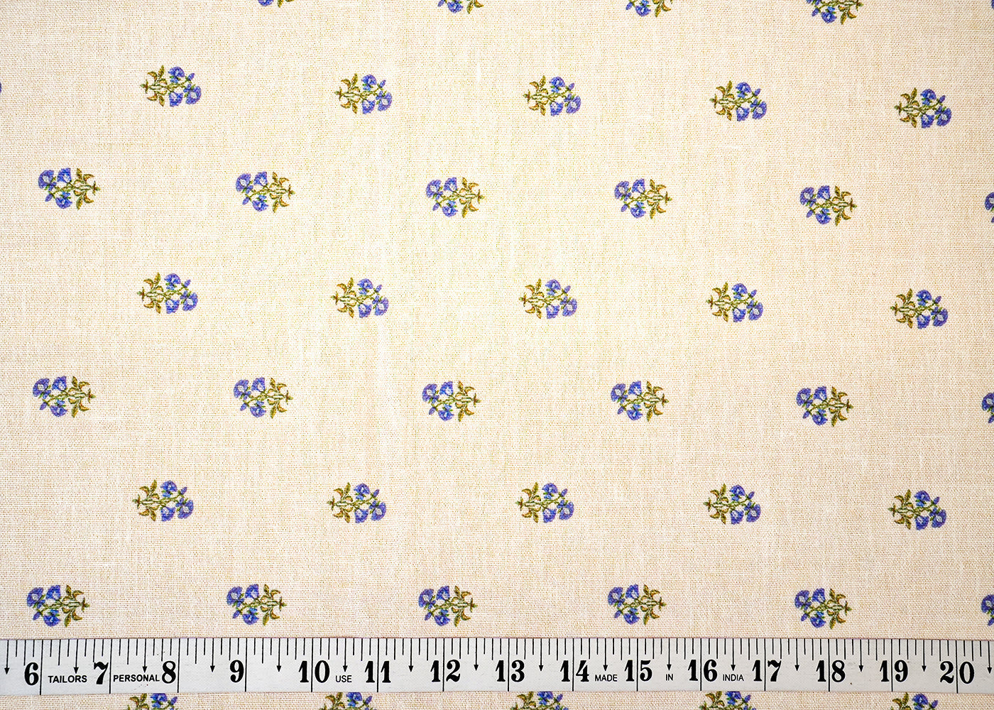Off White Cotton Linen Fabric with Allover Small Floral Print 14122