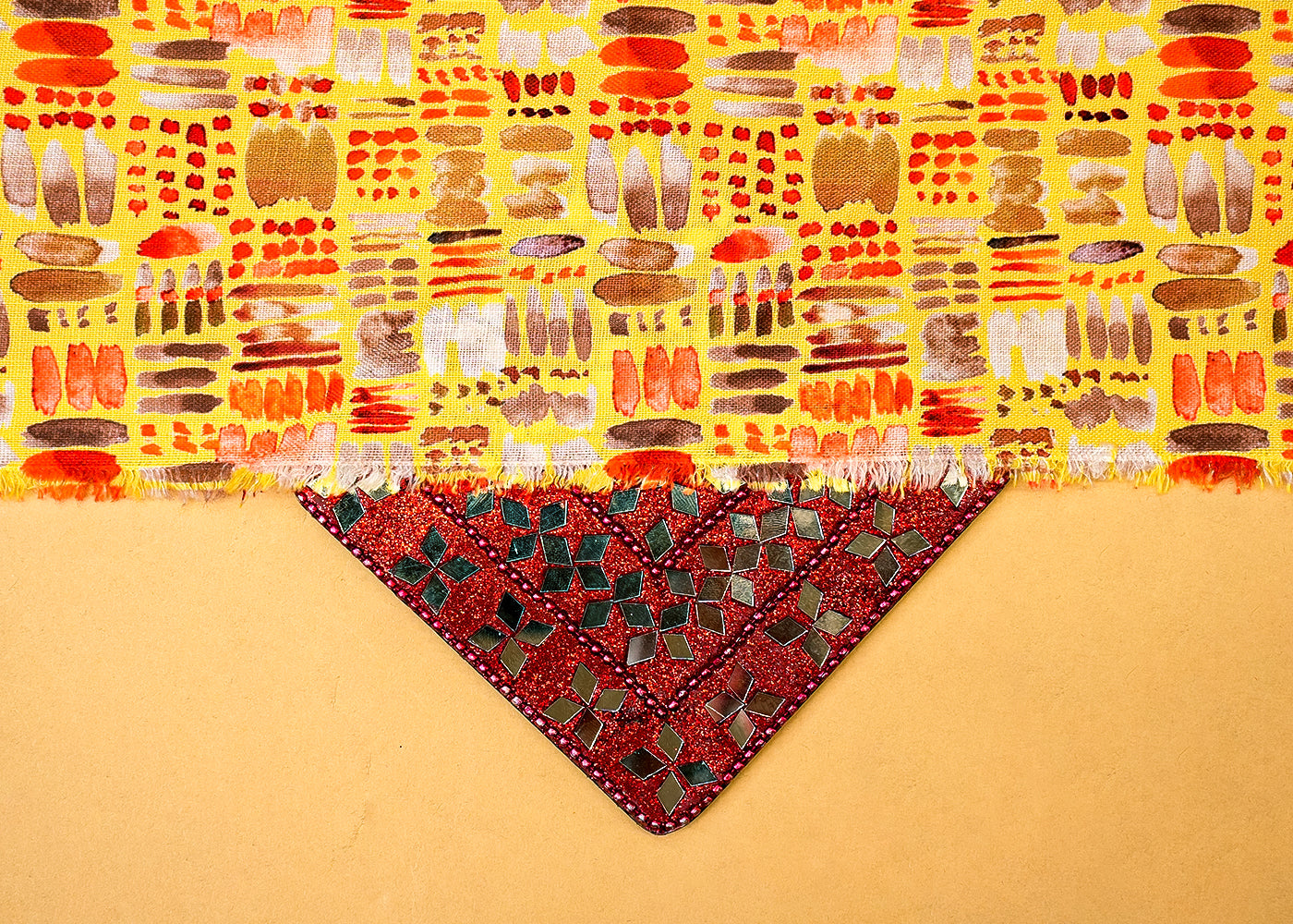 Yellow Cotton Linen Fabric with Allover Abstract Pattern 14123