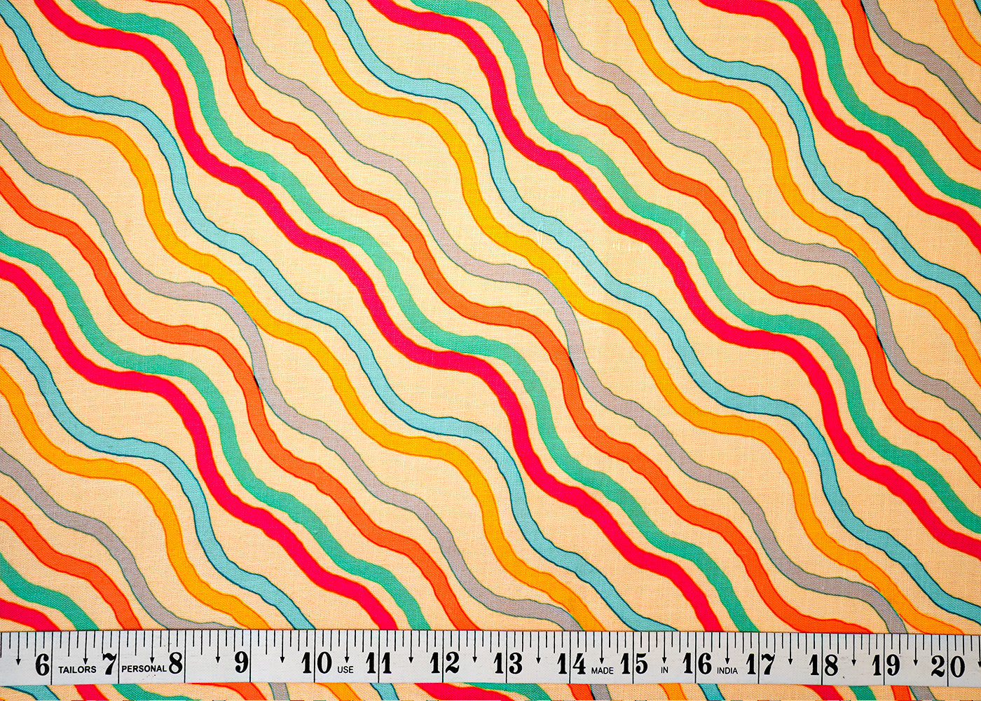 Lemon Yellow Cotton Linen Fabric with Allover Diagonal Wave Lines 14124