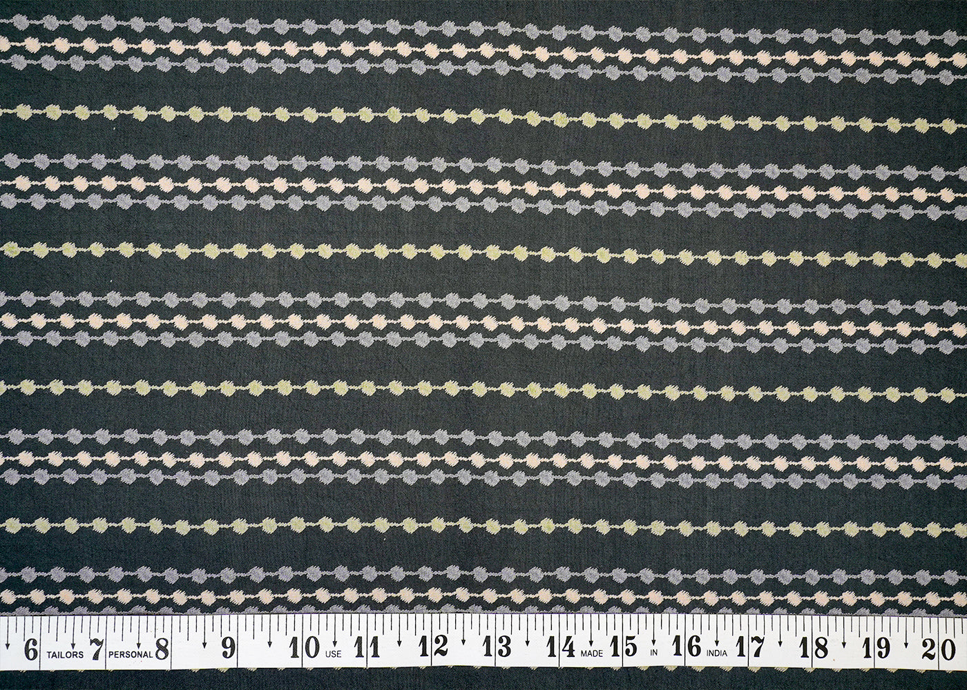 Dark Grey Cotton Linen Fabric with Alternate Lines and Dots 14125