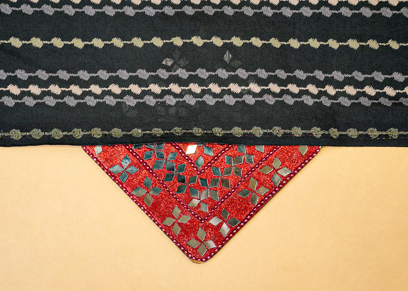 Dark Grey Cotton Linen Fabric with Alternate Lines and Dots 14125