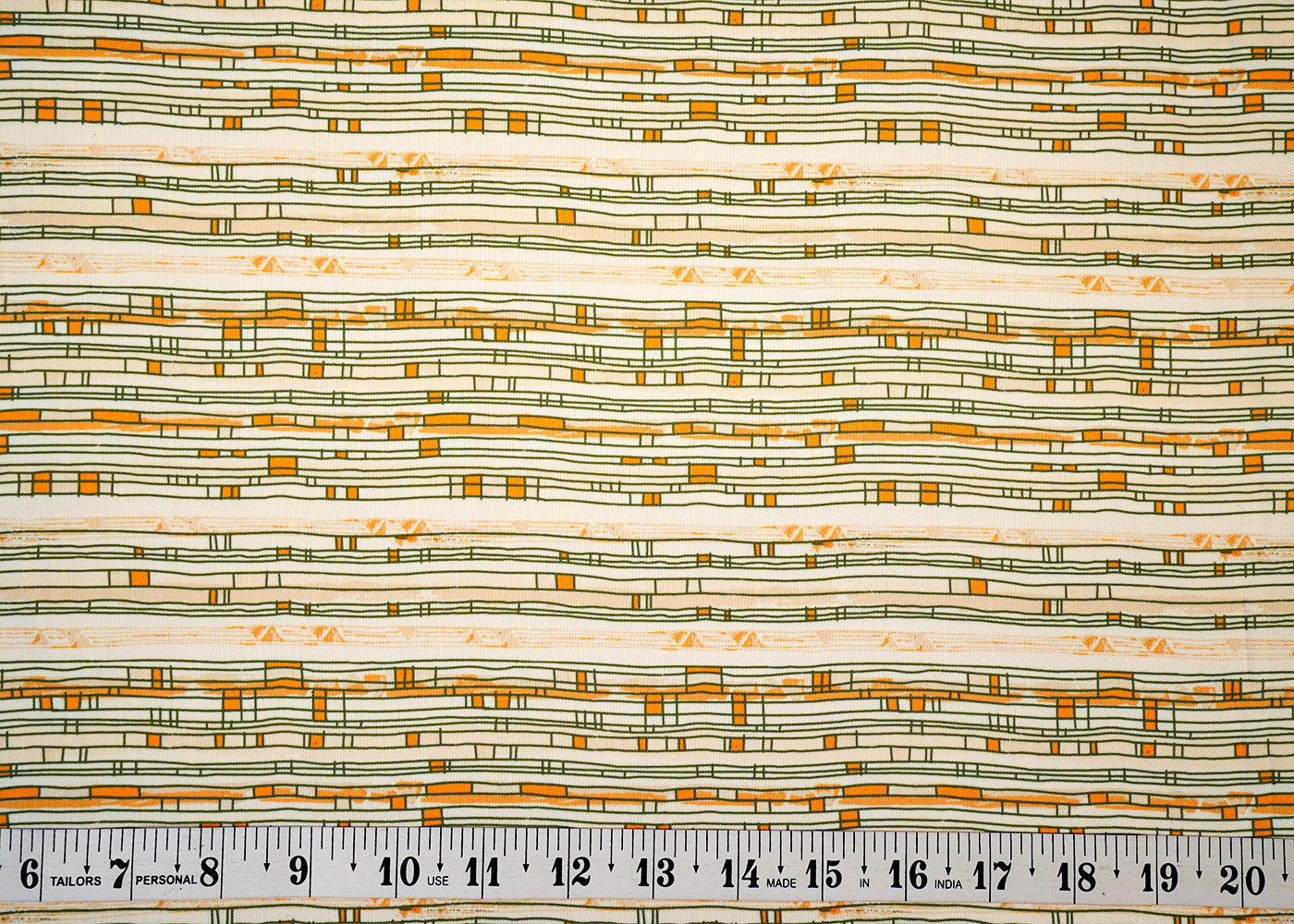 Off White Cotton Linen Fabric with Allover Abstract Lines 14126