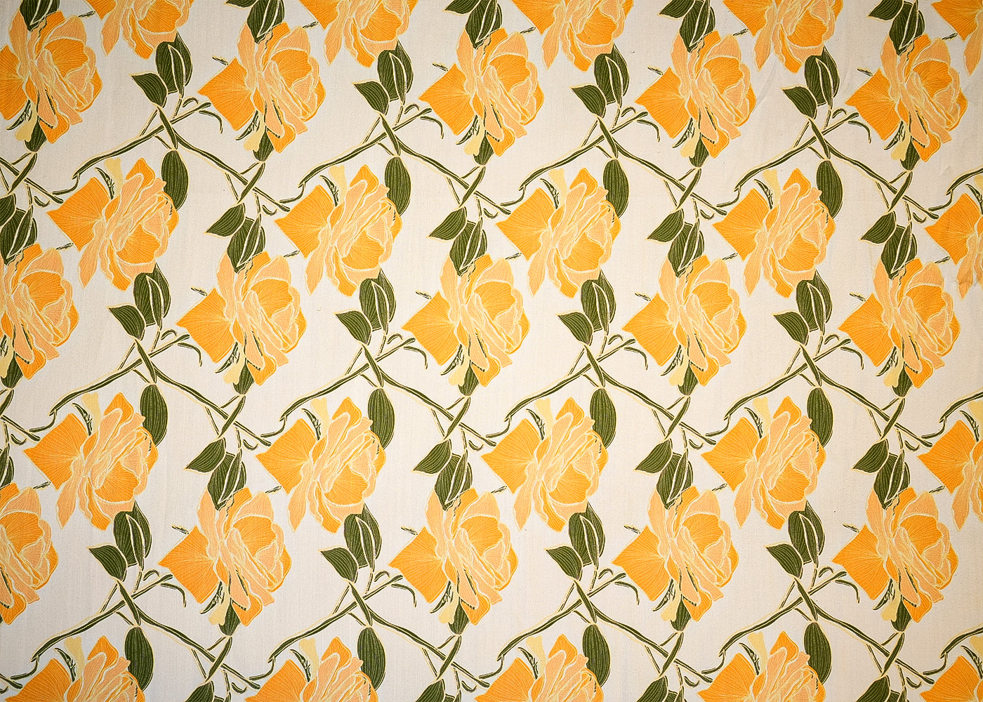 Lemon Yellow Cotton Linen Fabric with Allover Flower and Leaf Print 14127