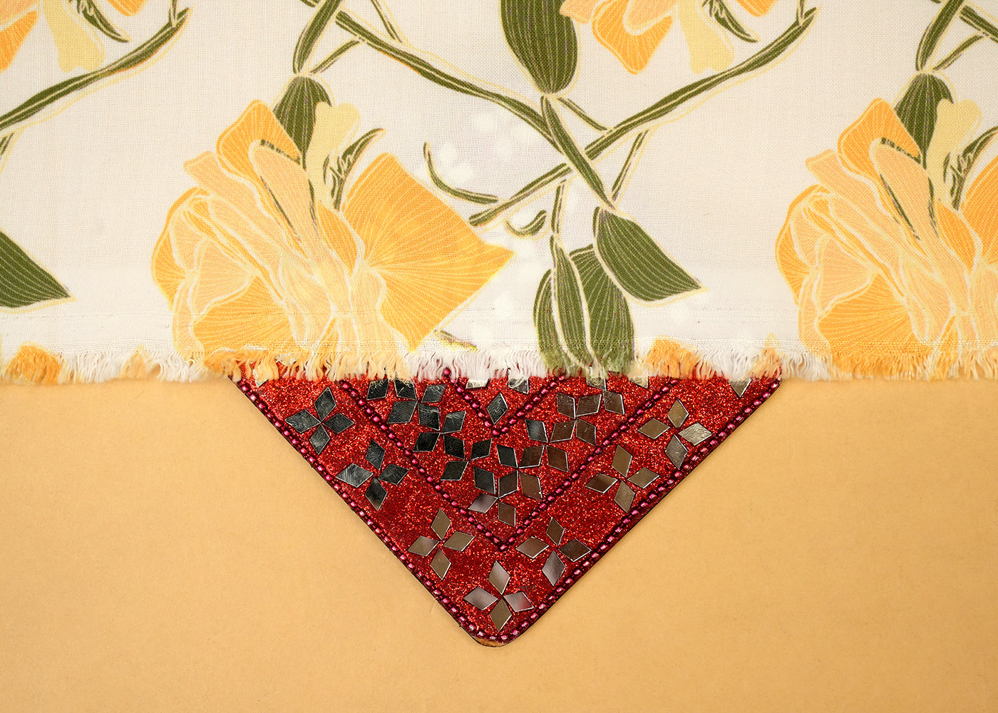 Lemon Yellow Cotton Linen Fabric with Allover Flower and Leaf Print 14127