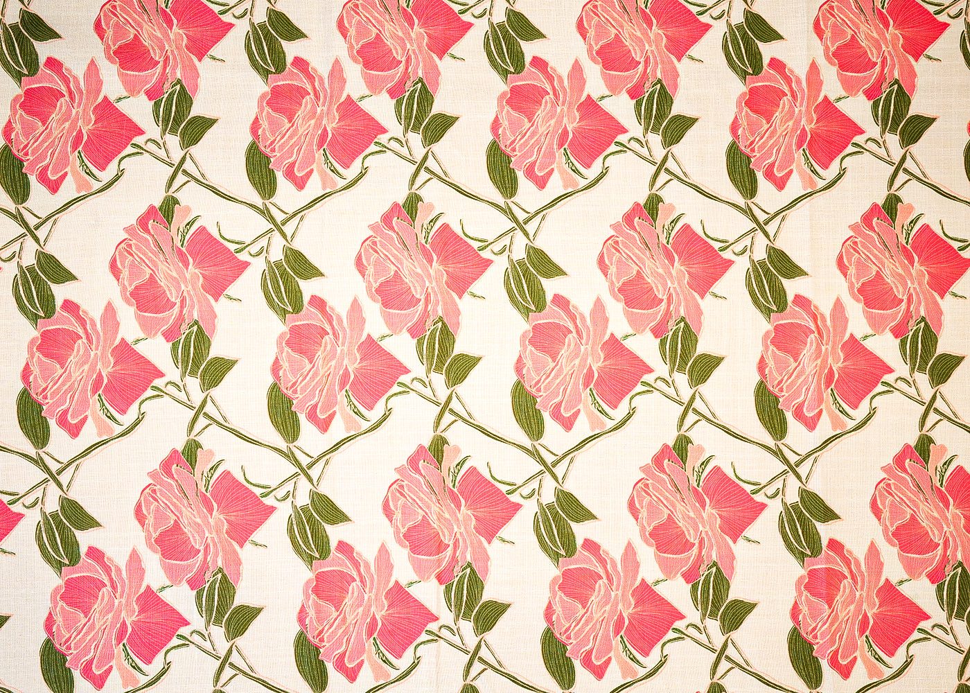Pink Cotton Linen Fabric with Allover Flower and Leaf Print 14131