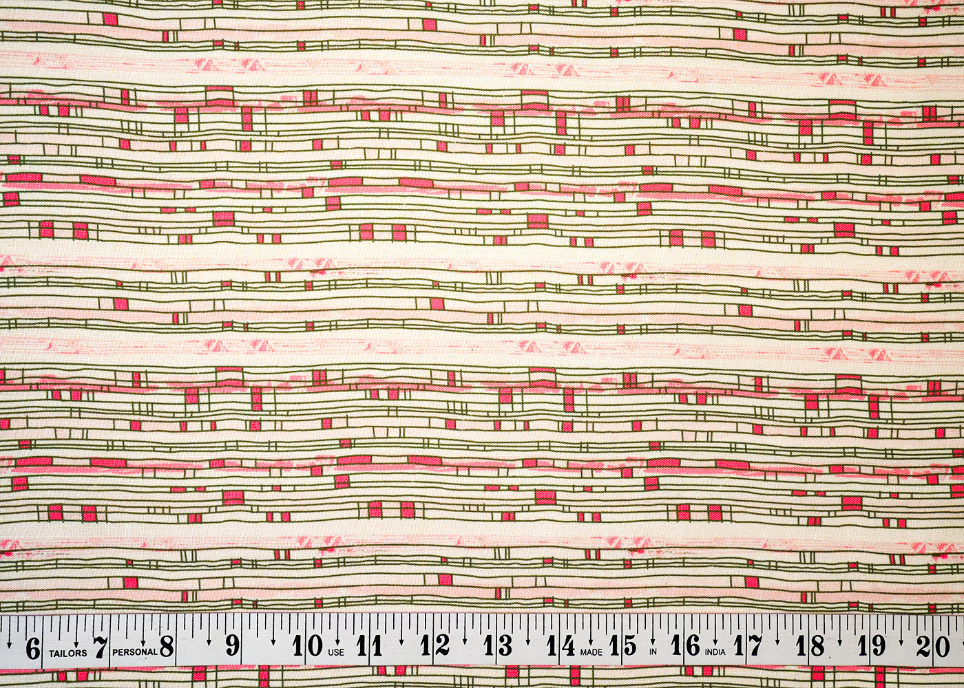 White Cotton Linen Fabric with Allover Abstract Lines 14135