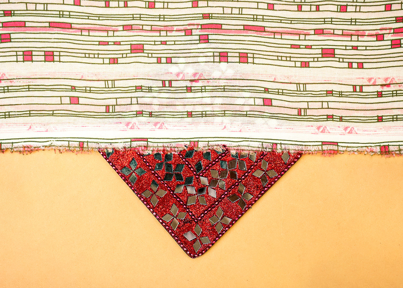 White Cotton Linen Fabric with Allover Abstract Lines 14135