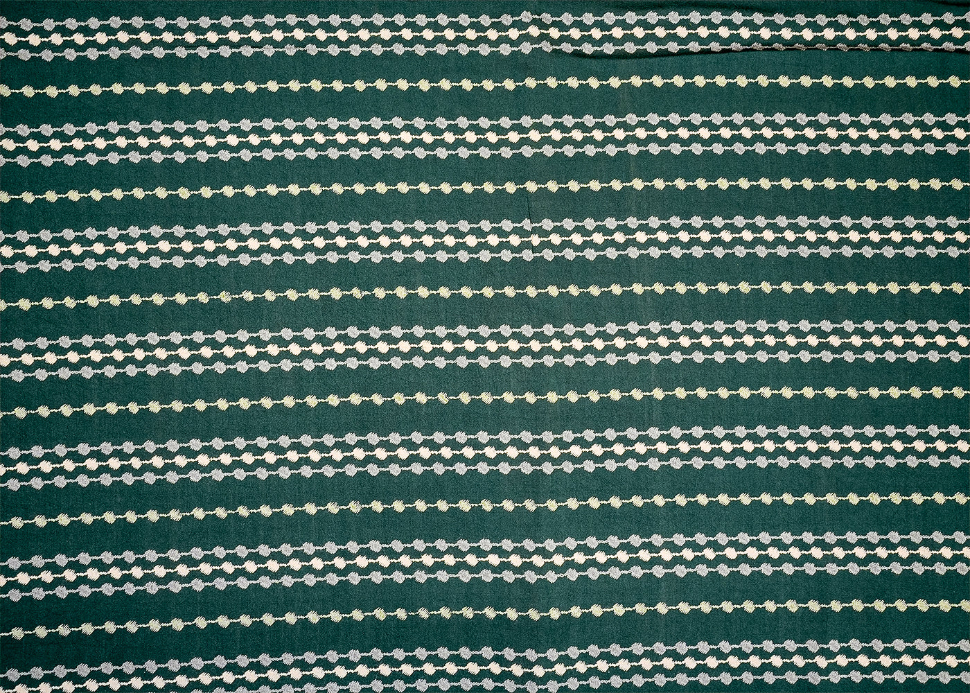 Bottle Green Cotton Linen Fabric with Allover Lines and Dots 14137