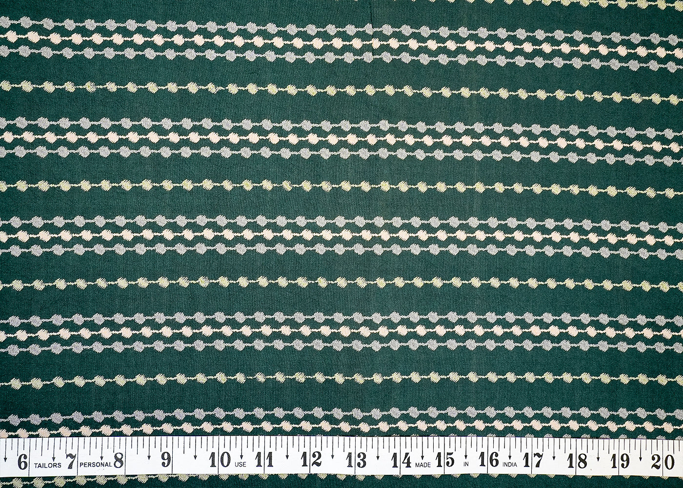 Bottle Green Cotton Linen Fabric with Allover Lines and Dots 14137