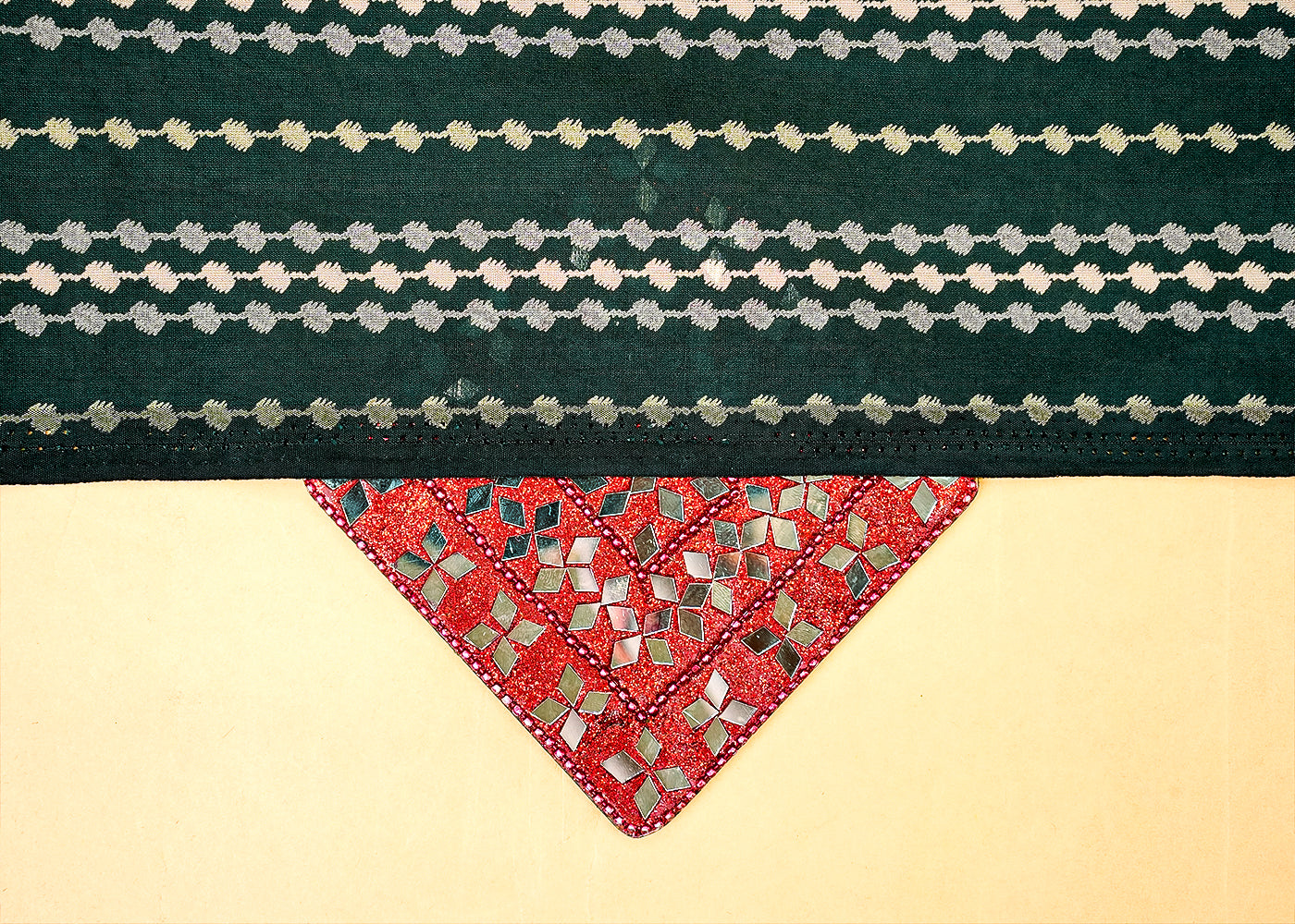 Bottle Green Cotton Linen Fabric with Allover Lines and Dots 14137