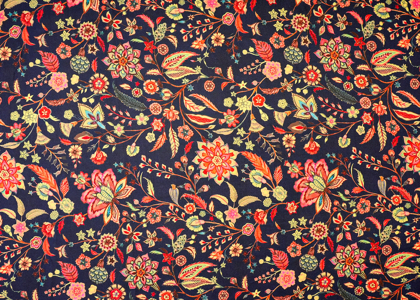 Navy Blue Dola Silk Fabric with Allover Floral Pattern 14140