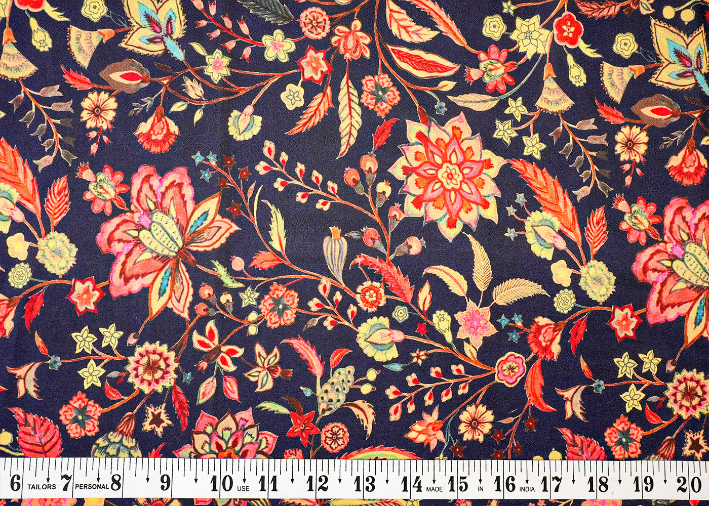 Navy Blue Dola Silk Fabric with Allover Floral Pattern 14140