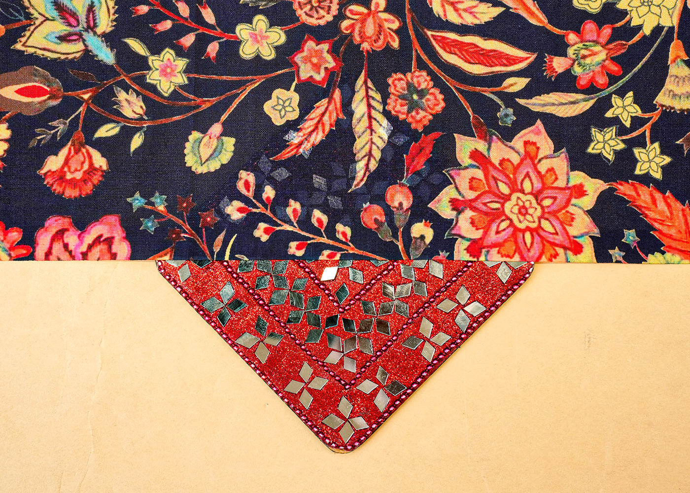 Navy Blue Dola Silk Fabric with Allover Floral Pattern 14140