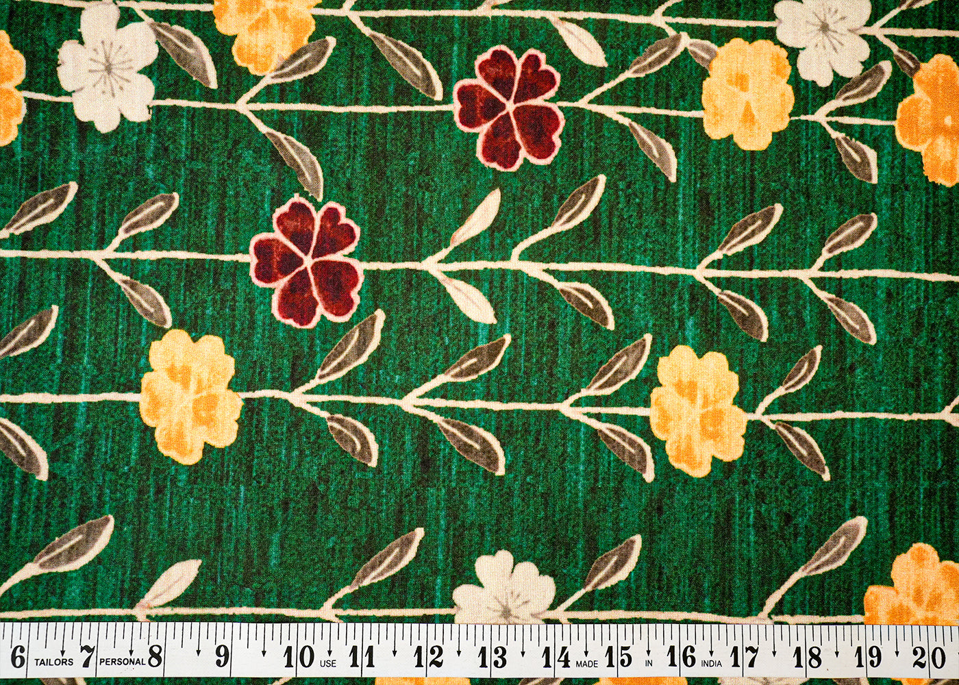 Dark Green Dola Silk Fabric with Allover Floral Pattern 14142
