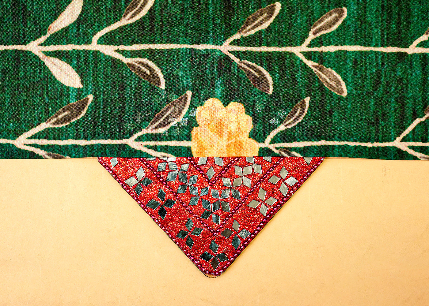 Dark Green Dola Silk Fabric with Allover Floral Pattern 14142