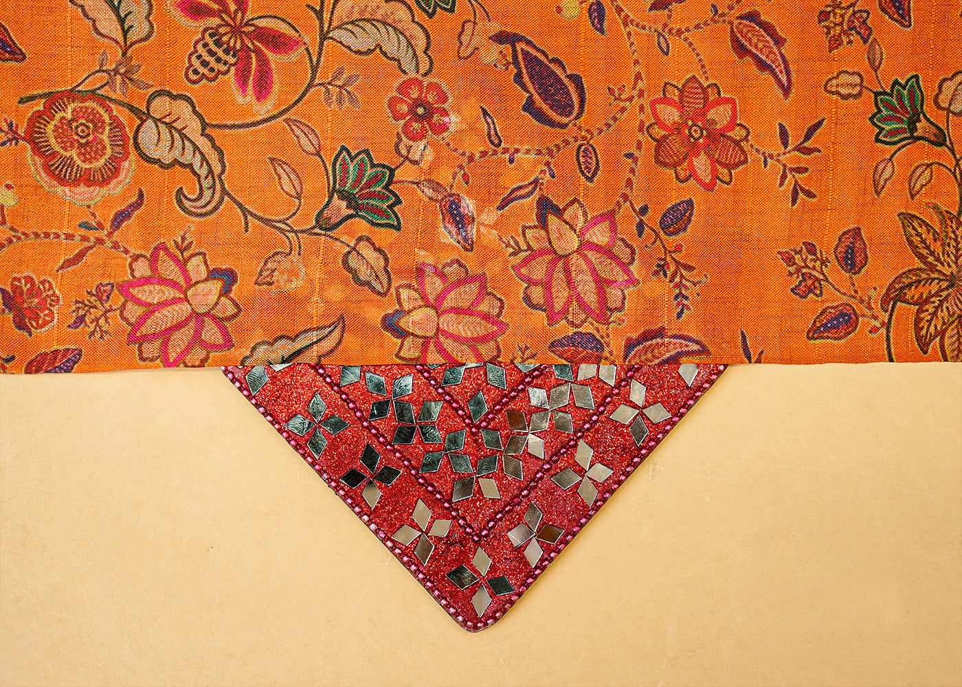 Dark Orange Modal Dupion Fabric with Allover Traditional Pattern 14143