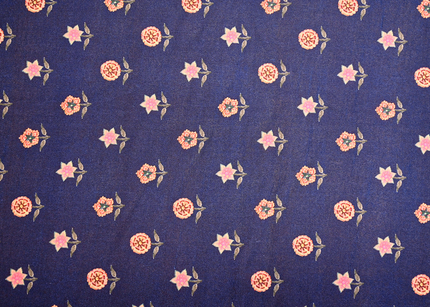 Navy Blue Dola Silk Fabric with Allover Floral Pattern 14145