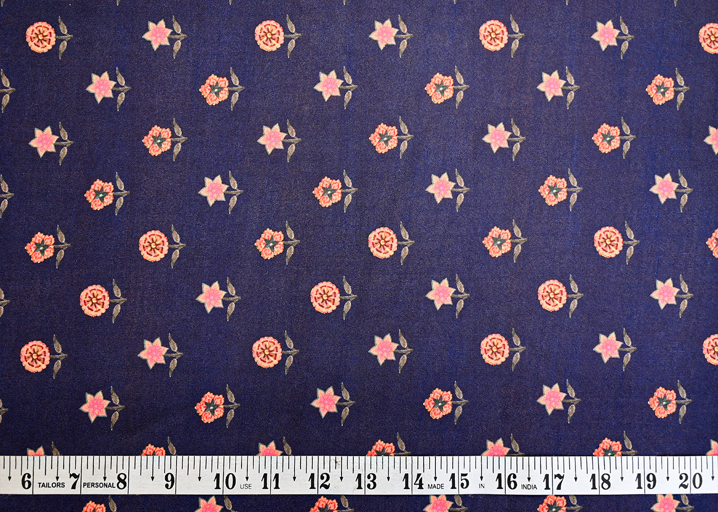Navy Blue Dola Silk Fabric with Allover Floral Pattern 14145