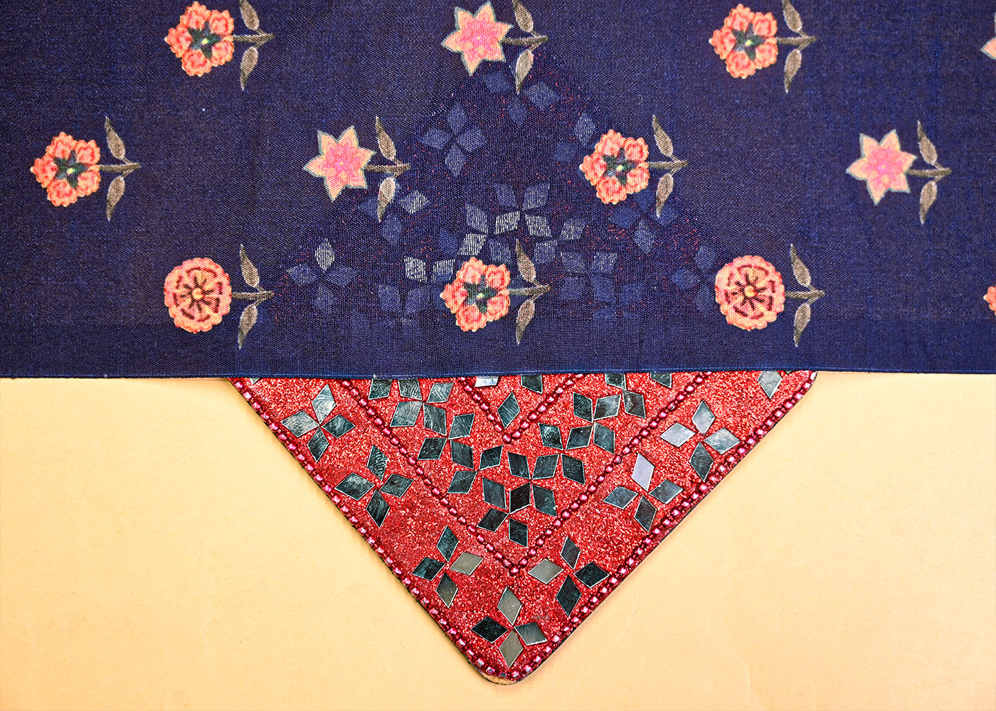 Navy Blue Dola Silk Fabric with Allover Floral Pattern 14145