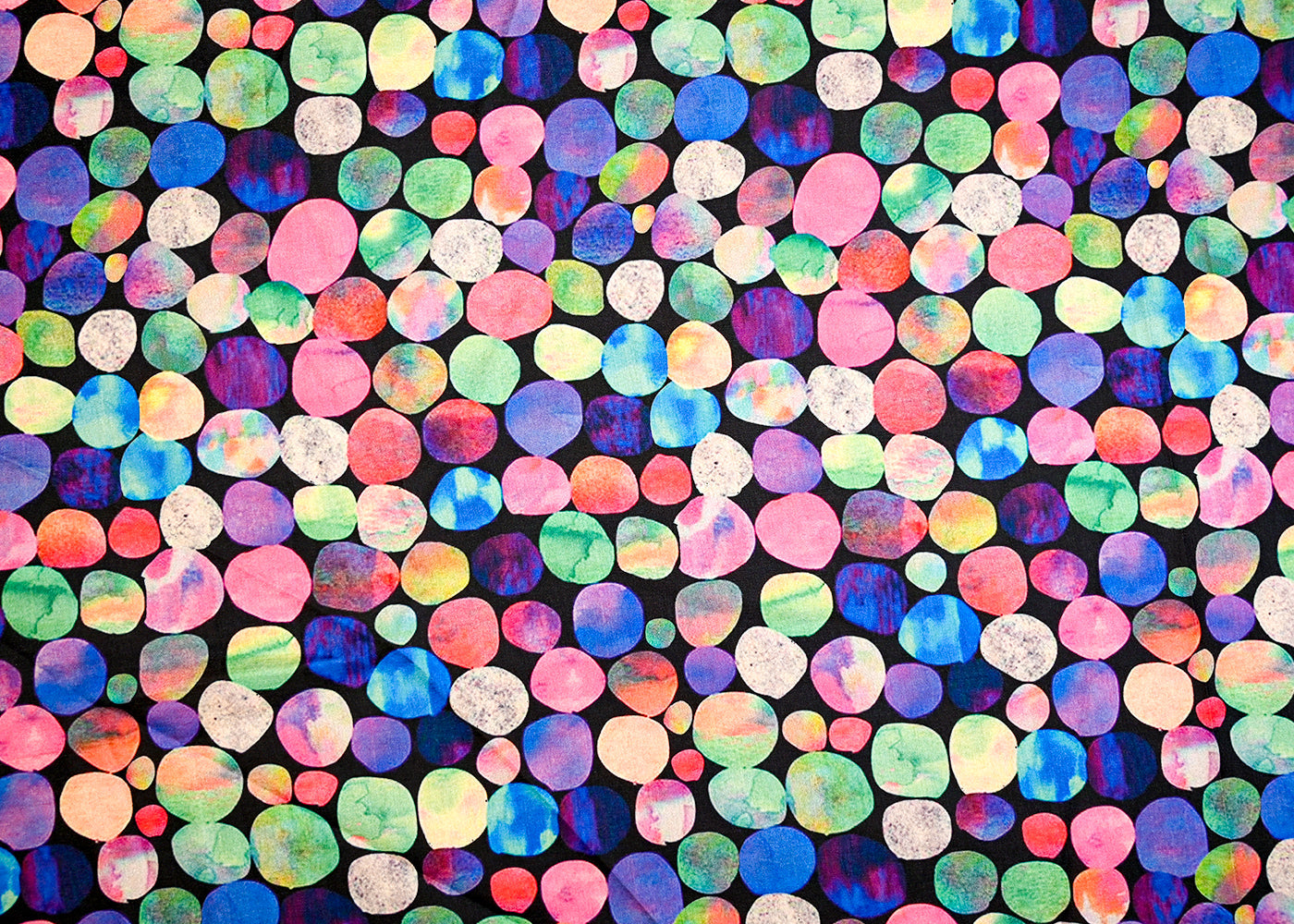 Black Tissue Silk Fabric with Multi-Color Circles 14146