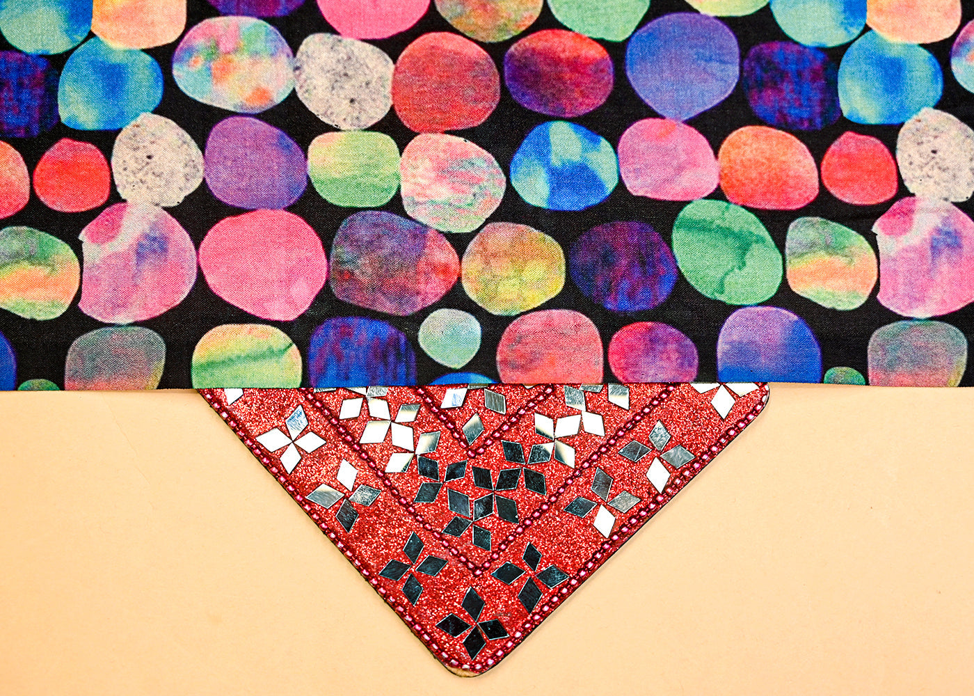 Black Tissue Silk Fabric with Multi-Color Circles 14146