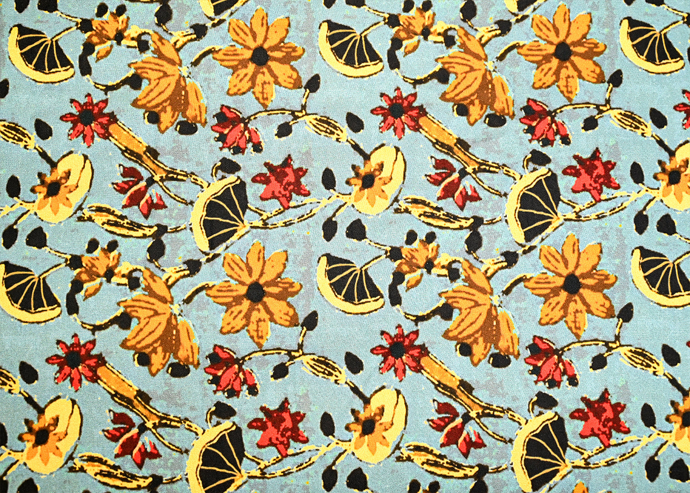 Turquoise Blue Dola Silk Fabric with Allover Abstract Pattern 14147
