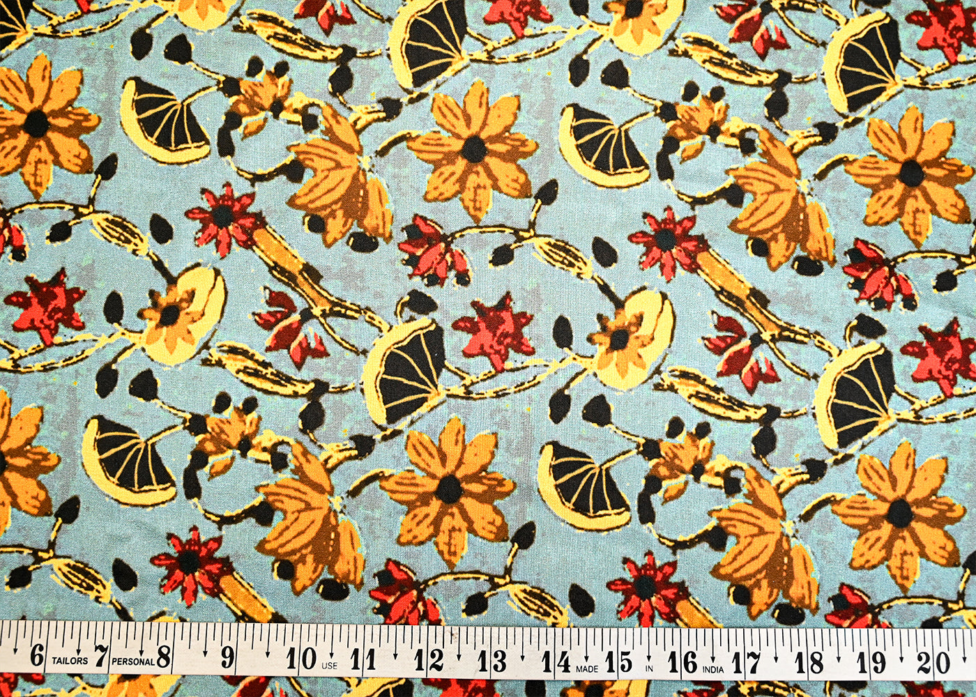 Turquoise Blue Dola Silk Fabric with Allover Abstract Pattern 14147