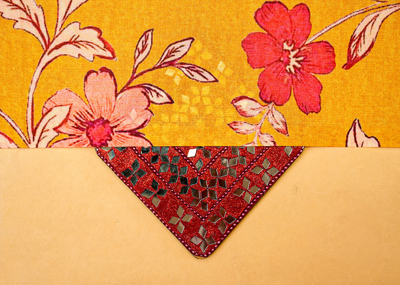 Mustard Dola Silk Fabric with Allover Floral Pattern 14149